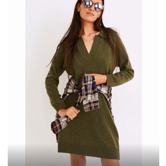 Madewell Green Merino Wool Long Sleeve Knit Tunic Sweater Dress - Picture 1 of 16